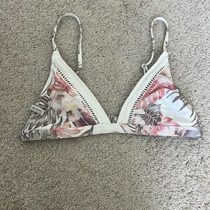 Rhythm Bonita Triangle Swim Bikini Top White Pink Flower Leaf‎ Size M